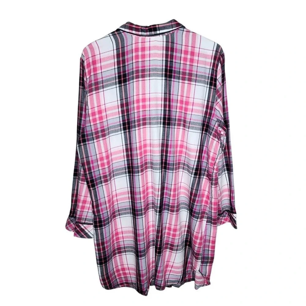 Victorias Secret‎ Pink Plaid Cotton Modal Sleep Shirt Nightgown Womens Medium
